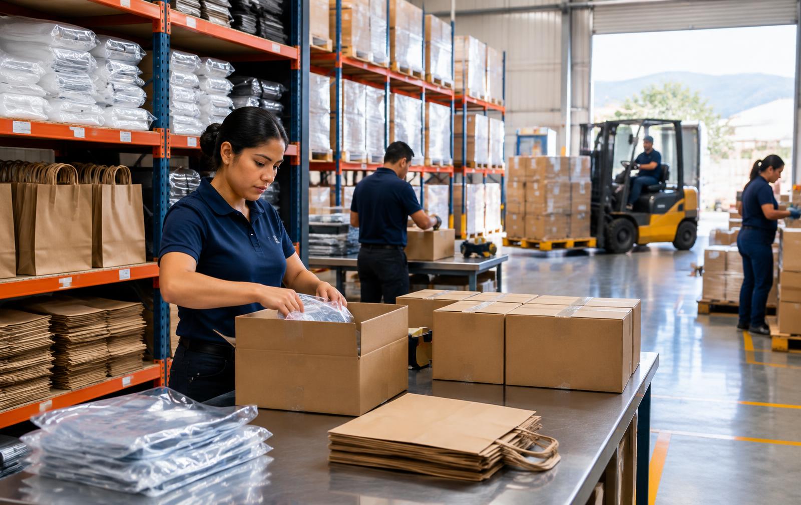 Personal de Distribuidora SME preparando pedidos de empaque